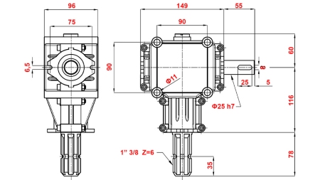 KOTNI REDUKTOR PTO 1:1,9 (14HP-10kW)