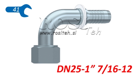 HYDRAULIC FITTING DKORFS FEMALE ELBOW 90° DN25-1 7/16-12