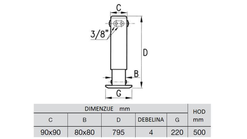 HYDRAULICZNA NOGA DWUKIERUNKOWA 2.9 TONY 400mm - wymiary