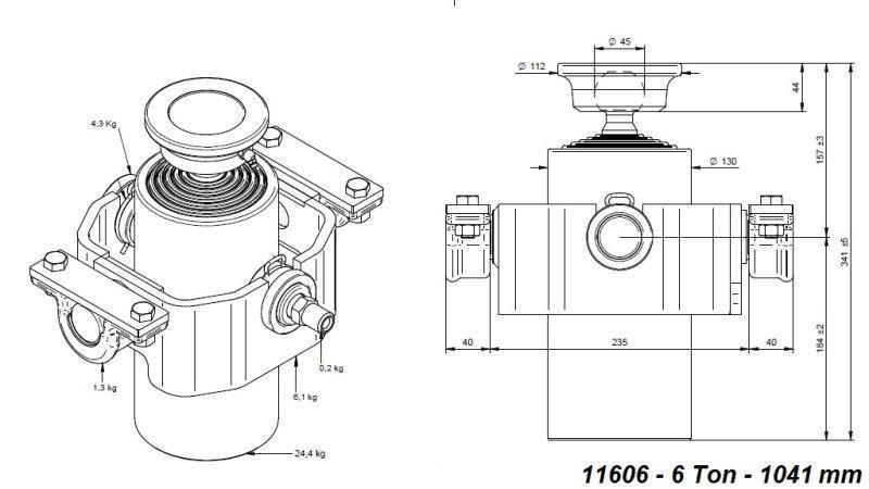 TELESCOPIC CYLINDER COMPACT 6 DEGREES 1041mm x125 -BALL